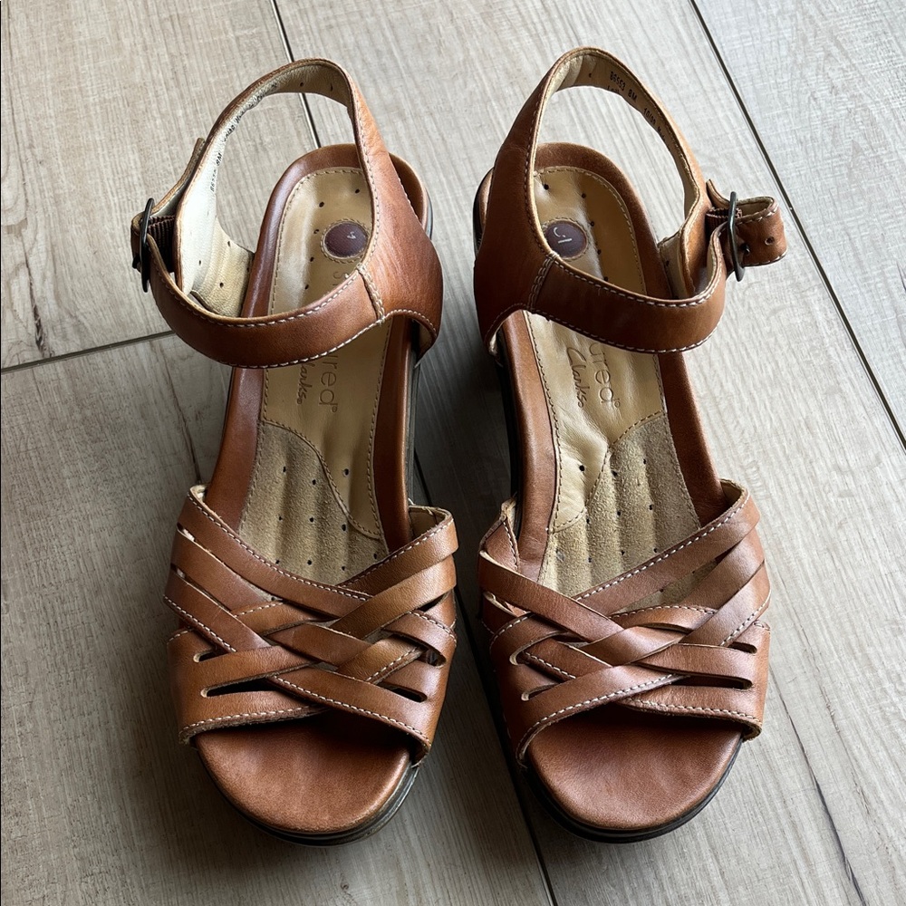 Clarks Brown Leather Strappy Slingback Sandals
